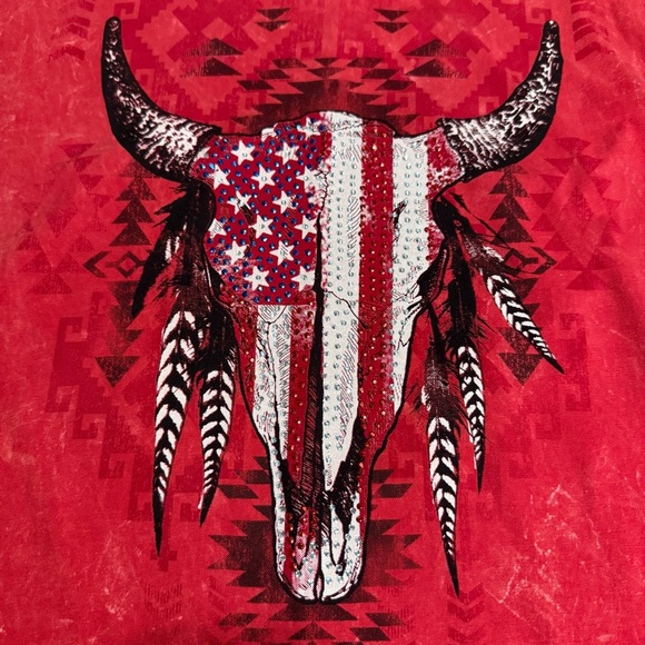 Liberty Wear Tunic Embellished Steer USA Sturgis Red Asymmetrical Women’s Size L - Picture 5 of 13